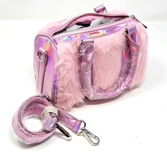 Sugar Thrillz Handbags - Sugar Thrillz Shagadelic Mini Crossbody Purse | Pink Holographic Hand Straps